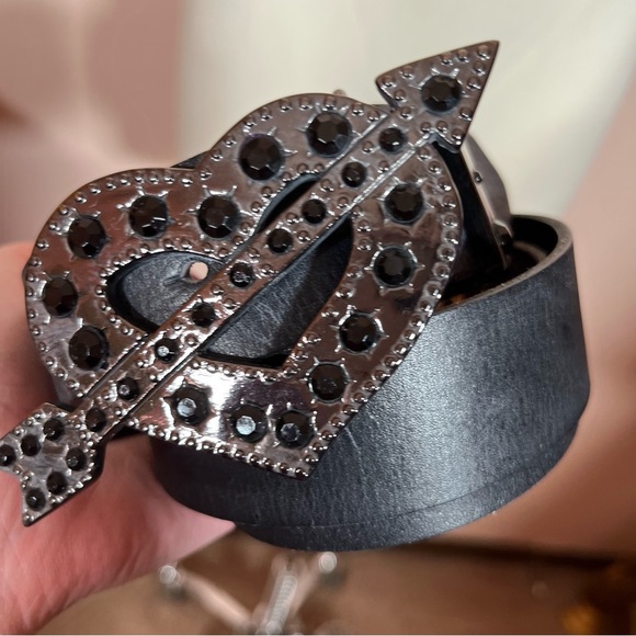 Betsey Johnson 1990 Y2K Vintage Black Leather Studded Goth Victorian Heart Belt - Picture 14 of 17